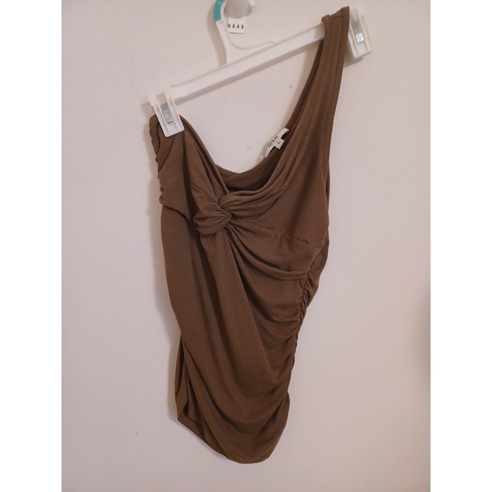 Agolde Off The Shoulder Top Womens S Tan V Neck Twist Tank Pullover Ruched Sides